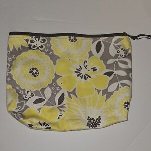 Thirty-One Floral Cosmetic Bag in Yellow and Gray